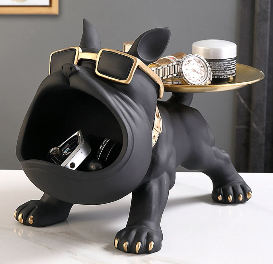 Loja Capricho Aparador - 0002 Preto Escultura Aparador Bulldog Francês Decor Cool (Suporte Duplo)