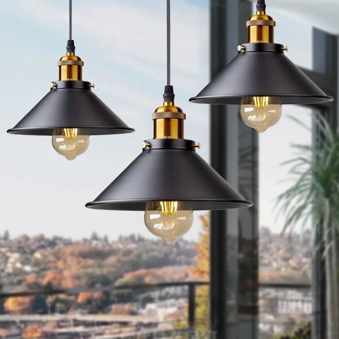 Loja Capricho Pendente - 0024 Preto e Dourado / 03 Unidades Lustre Pendente Vintage Retrô para Quarto Cozinha Balcão