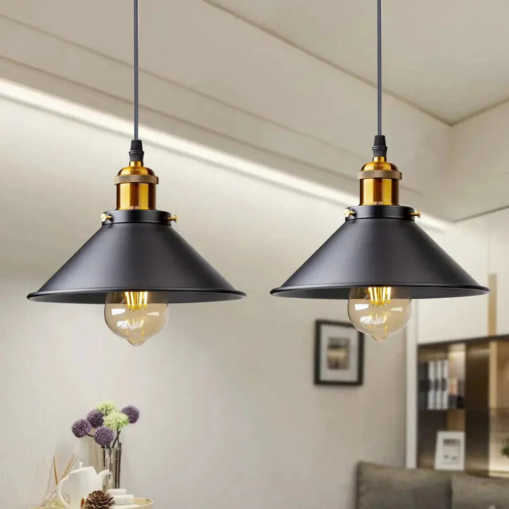 Loja Capricho Pendente - 0024 Preto e Dourado / 02 Unidades Lustre Pendente Vintage Retrô para Quarto Cozinha Balcão