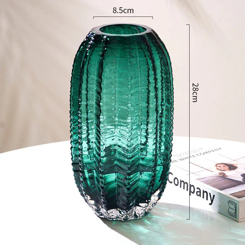 Loja Capricho Vaso - 0013 Verde / 28cm Vaso Luxuoso de Vidro Cactus Minimalista